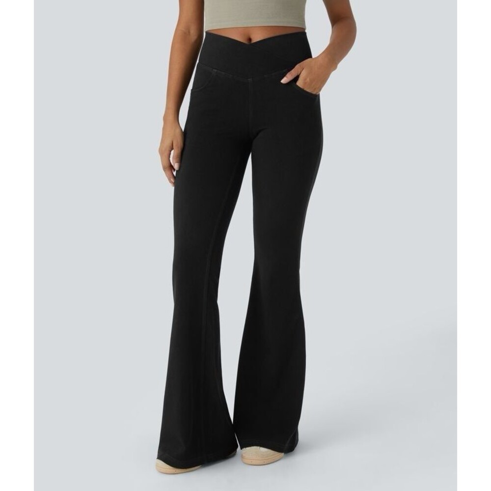 Halara Flex High Waisted Crossover Pocket Jeans Graphite Black Denim Small